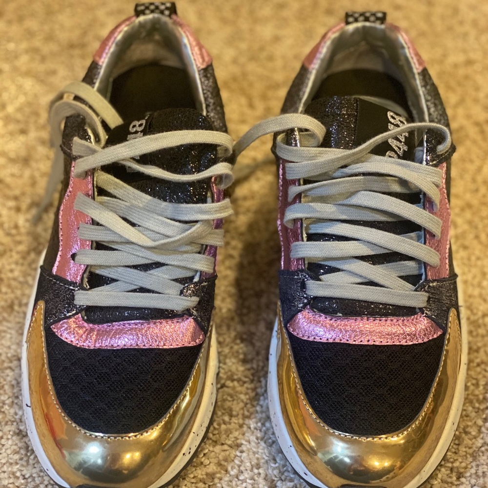 P448 pink and gold you can surf later shoes